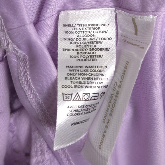 LOFT Eyelet Embroidered Puff Sleeve Button Tiered Purple Swing Dress M - Picture 10 of 10